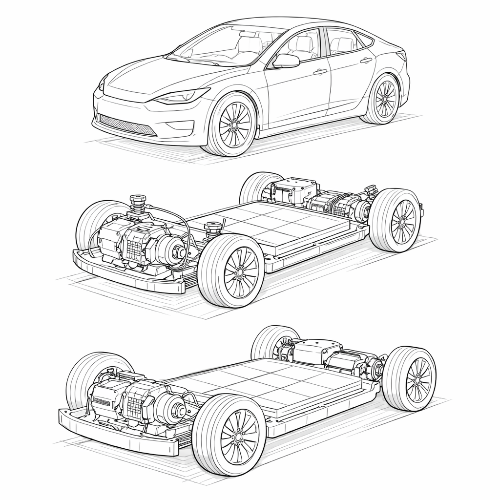technical drawings innovation electric vehicle simple no text no colors jusst technical and professional perspective